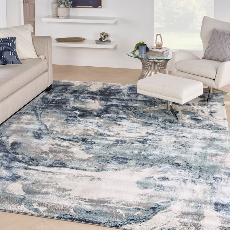 American Manor Contemporary Abstract Area Rug - 9' x 12' - Blue/Ivory - Rectangle