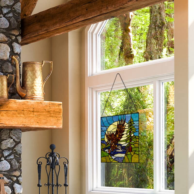 River of Goods Bald Eagle in Flight River of Goods Stained Glass Window Panel - 14" x 0.25" x 14"