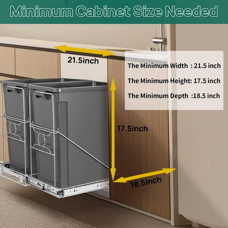 Side Pull Stainless Steel Kitchen Adjustable Trash Slide Out Shelf - 70 Quarts