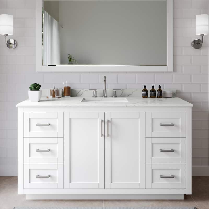 Wyndham Collection WCF292960S-QTZ-US3MXX Miranda 60" Free Standing - White / Giotto Quartz Top / Brushed Nickel