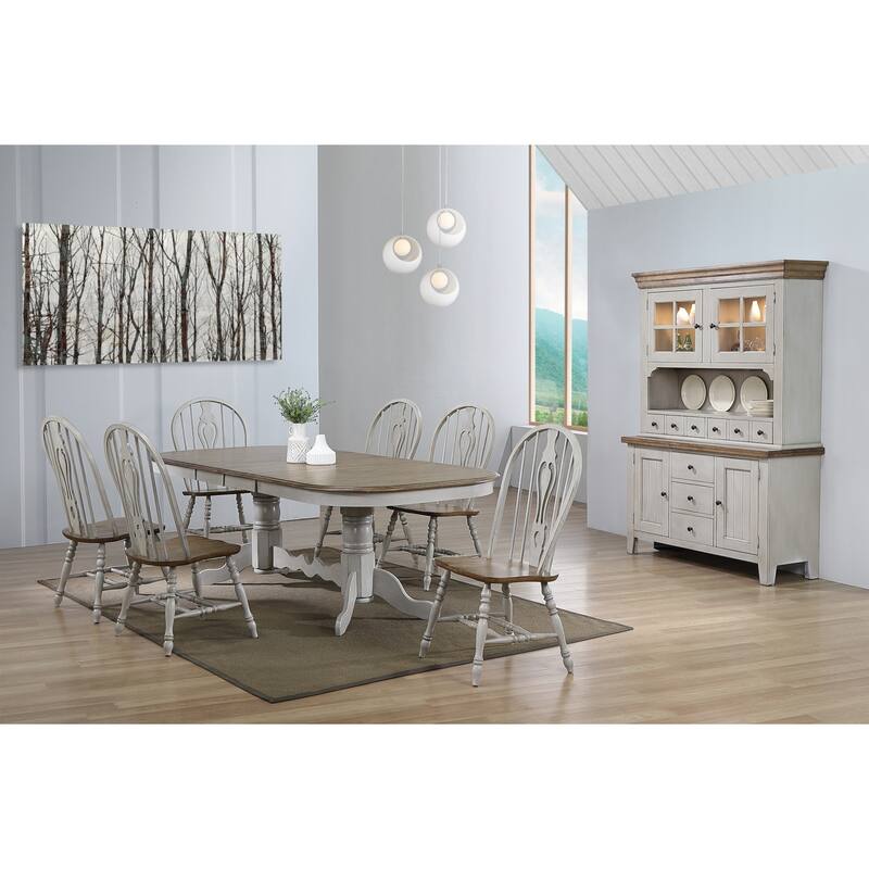 Extendable Dining Table Set - 8 Seater Oval Table with China Cabinet - Gray & Brown Wood Finish