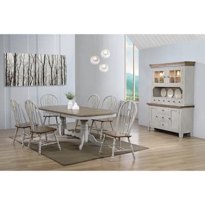 Extendable Dining Table Set - 8 Seater Oval Table with China Cabinet - Gray & Brown Wood Finish