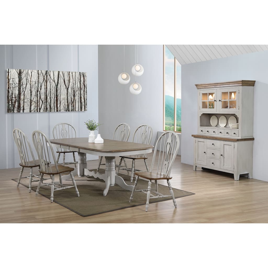 Extendable Dining Table Set - 8 Seater Oval Table with China Cabinet - Gray & Brown Wood Finish