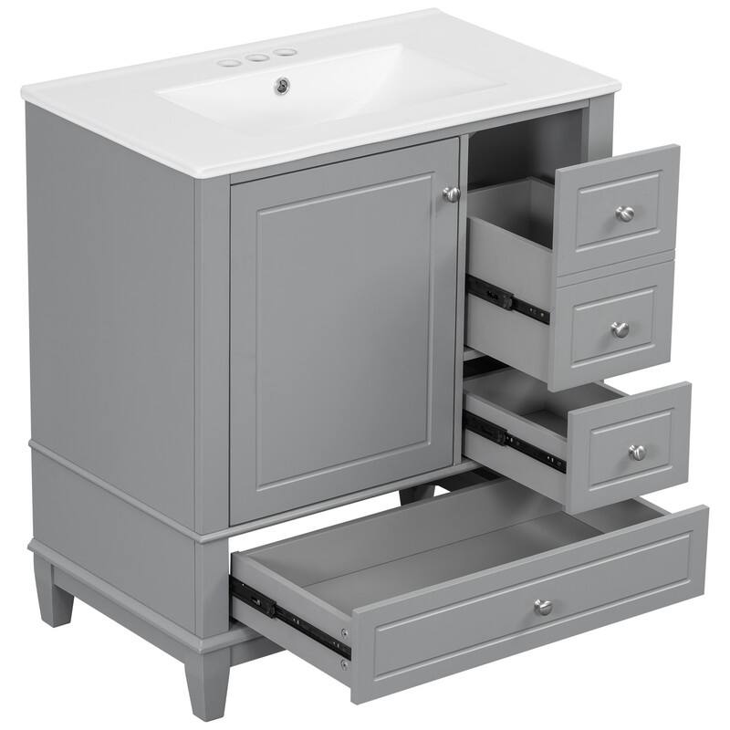30" Bathroom Vanity with Sink, 1 Door with Shelf and 3 Drawers, Soft Close Door