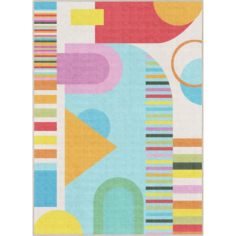 Well Woven Crayola Parade Modern Geometric Shapes Multi Color Rug