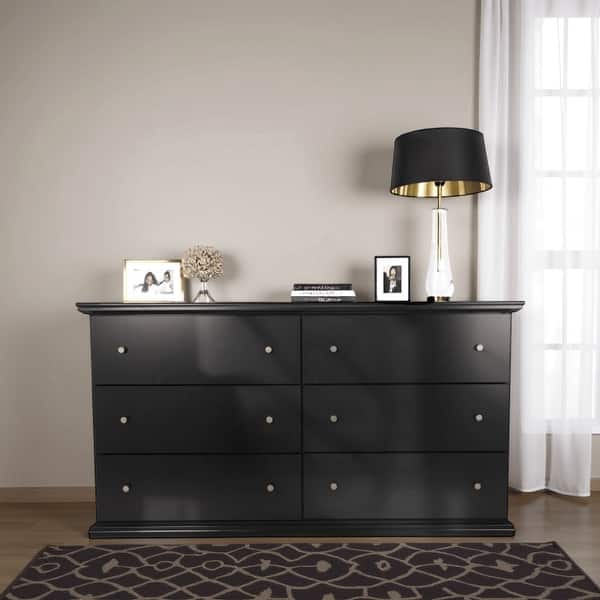 Boli 63 Inch Wide Dresser, 6 Storage Drawers, Modern Black Molded Trim - Bed Bath & Beyond