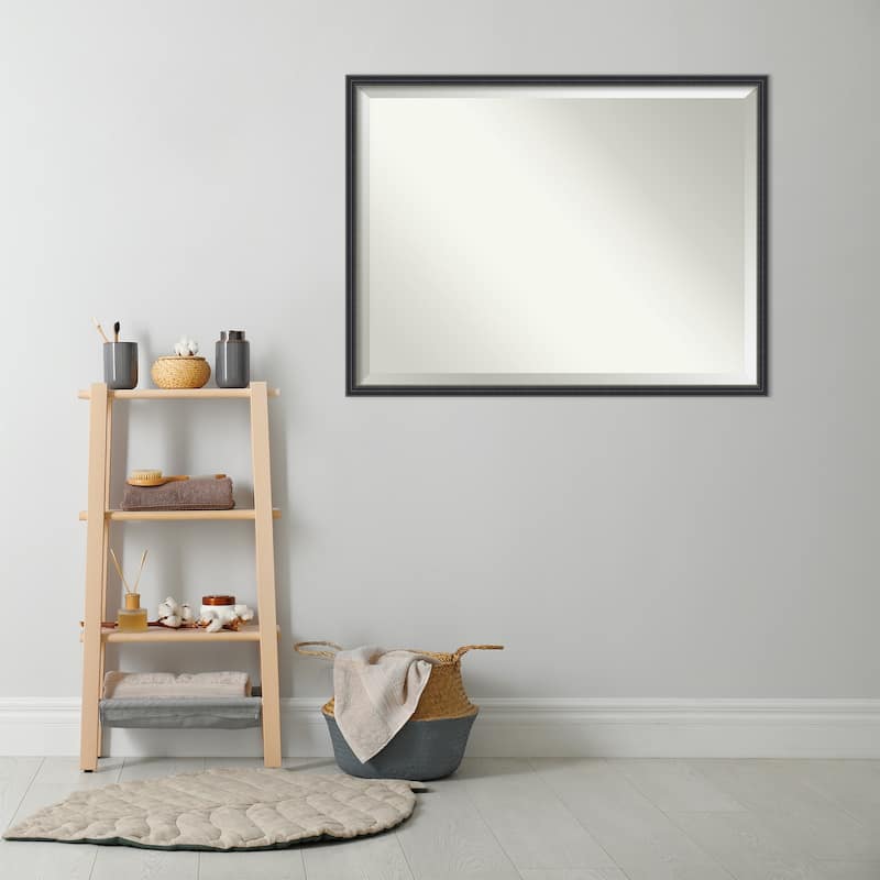 Stylish Black Beveled Wood Framed Bathroom Vanity Wall Mirror - Stylish Black