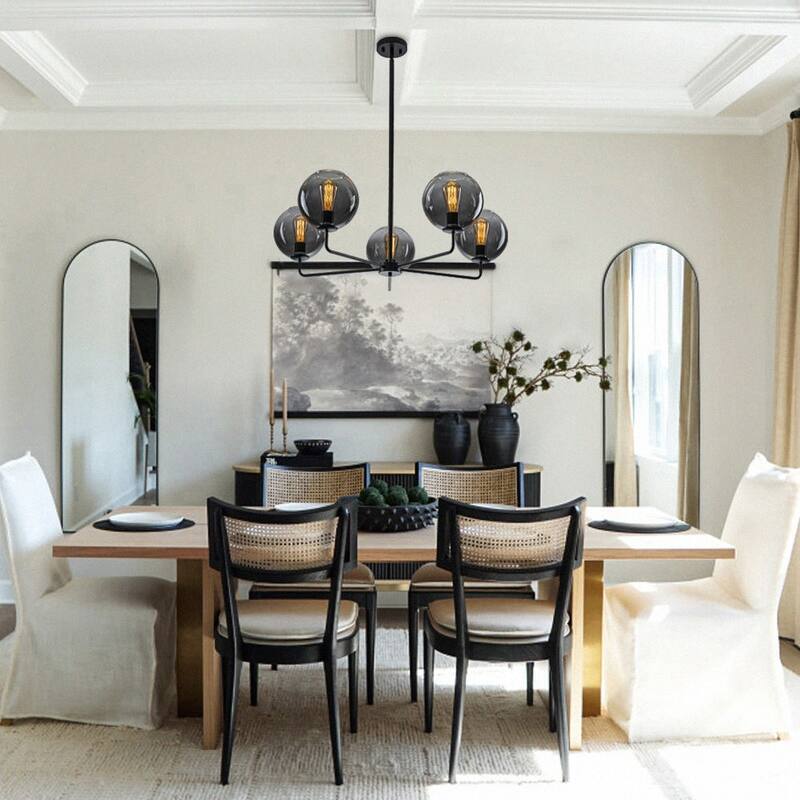 Modern 5-Light Linear Smoky Bubble Glass Chandelier - 33.5in