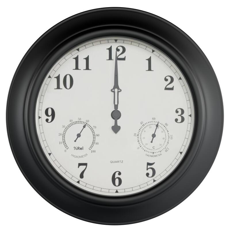 Indoor Outdoor Clock Thermometer Combo - 18-Inch Waterproof Outdoor Wall Clock with Temperature and Humidity by Pure Garden