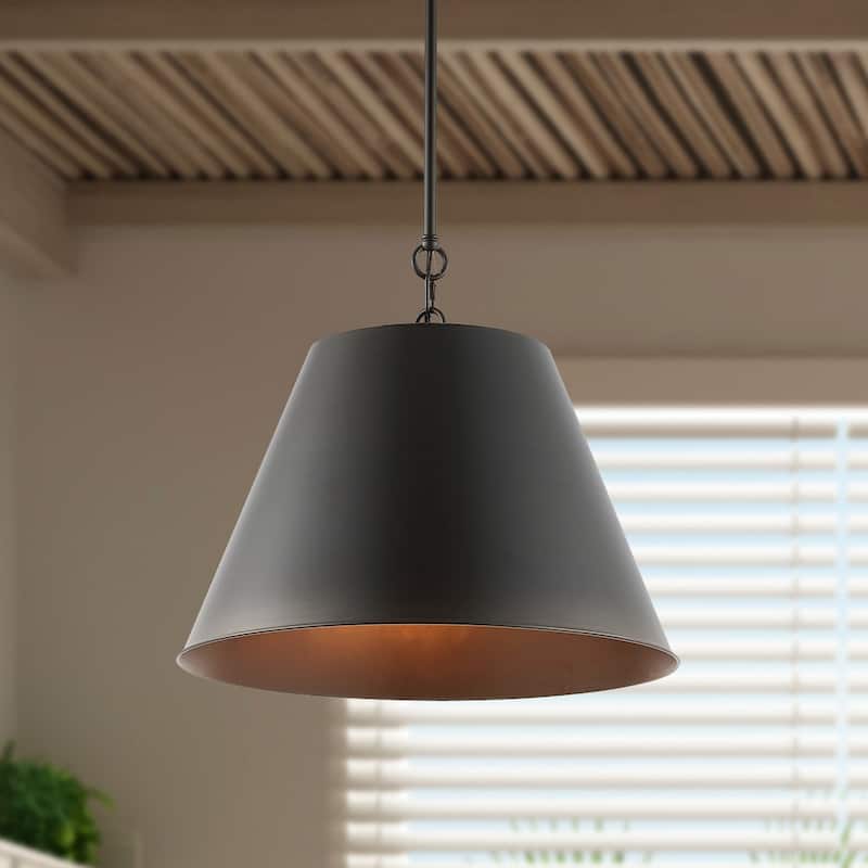 Henry 12" 1-Light Industrial Farmhouse Iron LED Pendant, Oil Rubbed Bronze by JONATHAN Y - 17.88"