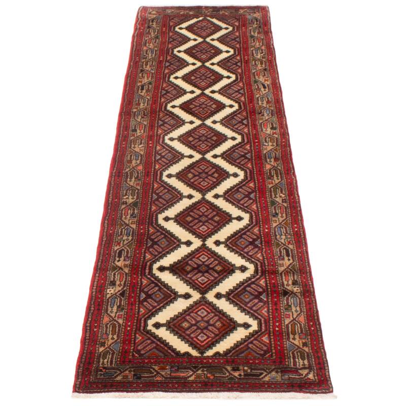 ECARPETGALLERY Hand-knotted Konya Anatolian Cream, Red Wool Rug - 2'6 x 9'10