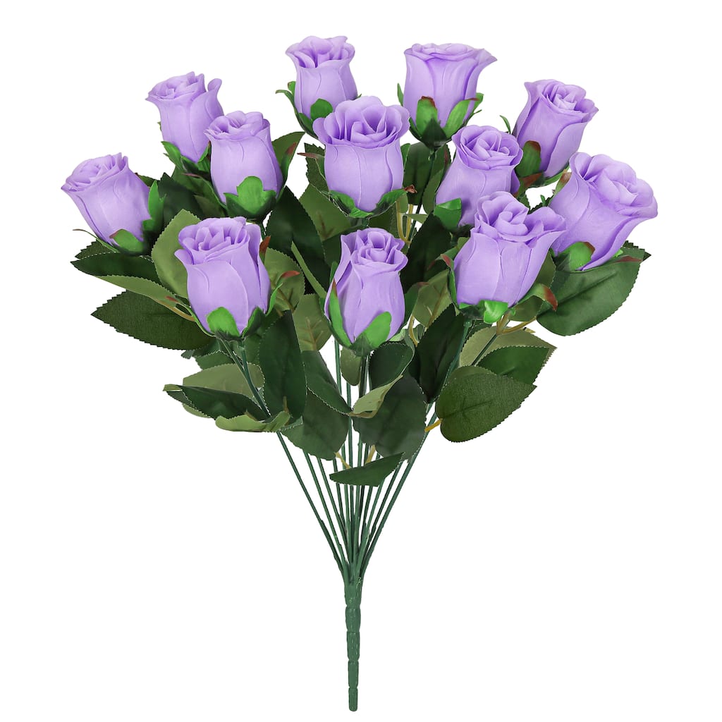 Set of 2 Lavender Artificial Rose Bud Flower Stem Bush Bouquet 19.5in - 19.5" L x 12" W x 12" DP