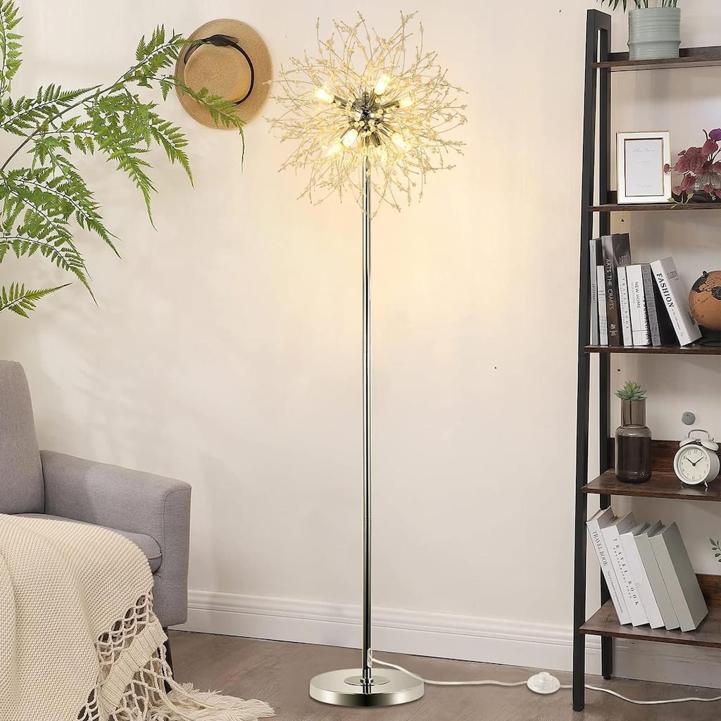 69" Tall Modern Crystal Floor Lamp with Crystal Chandelier