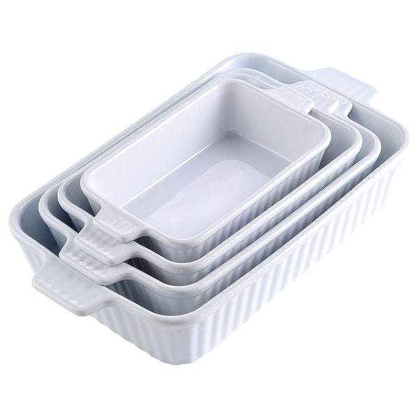 MALACASA Baking Dish Set of 4, Rectangular, 2.25/1.5/1.1/0.6 Qt - Ivory White - 4 Piece