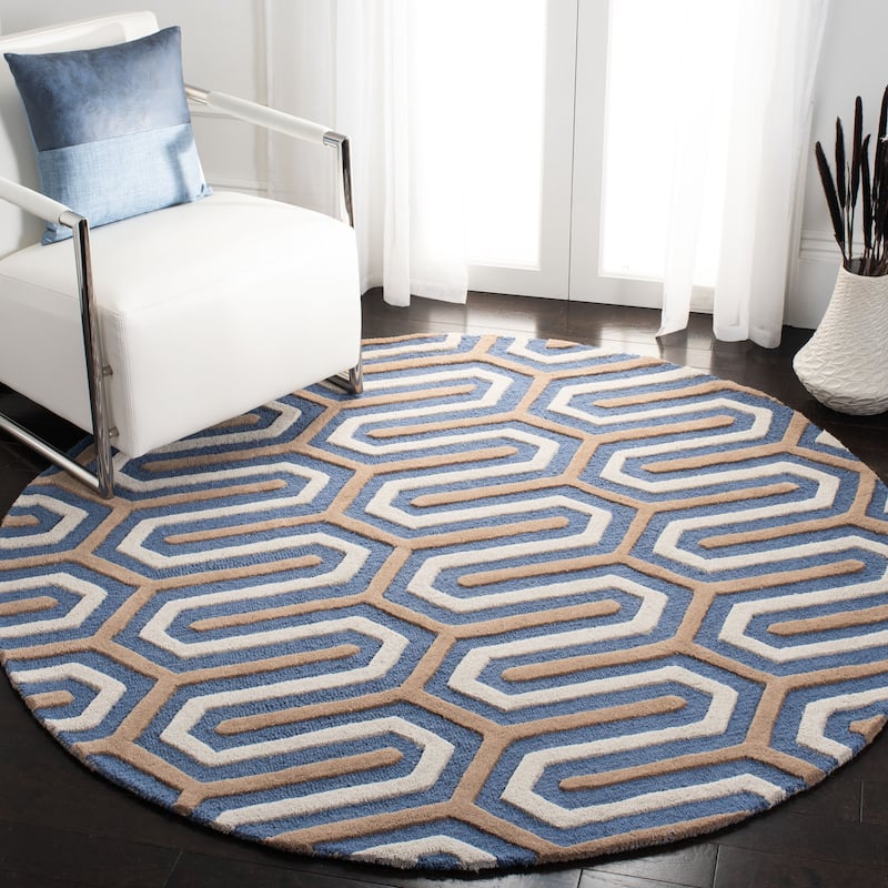 SAFAVIEH, Handmade Cambridge Faiza Modern Moroccan Wool Rug - 6' Round - Navy/Grey