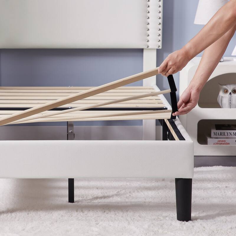 VECELO Upholstered Bed Frames with Height Adjustable Headboard