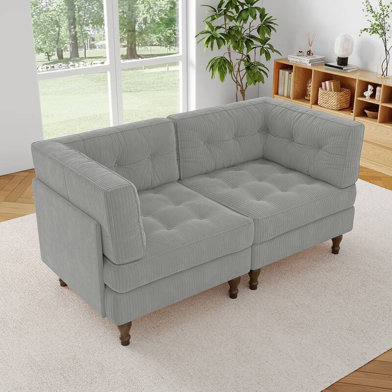 Modular Corduroy Corner Sectional Sofa Couch Set with Tufted Cushion