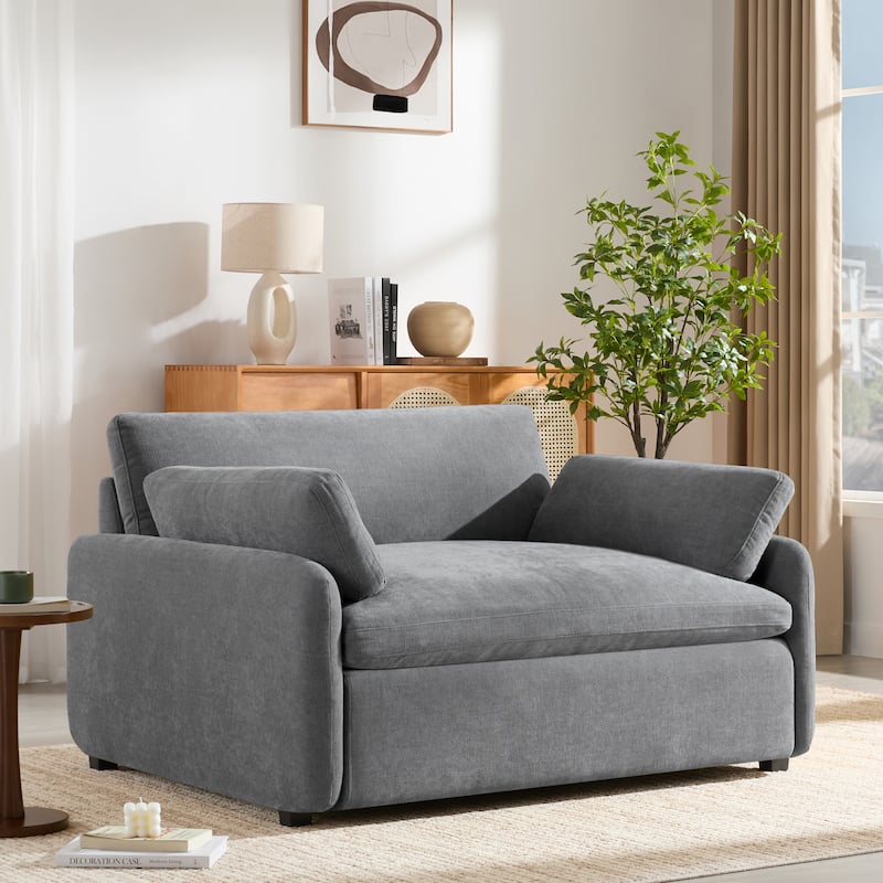 Roomfitters Chenille Oversized Accent Chair with Pillows, Comfy Upholstered Lounge Armchair for Living Room - Grey