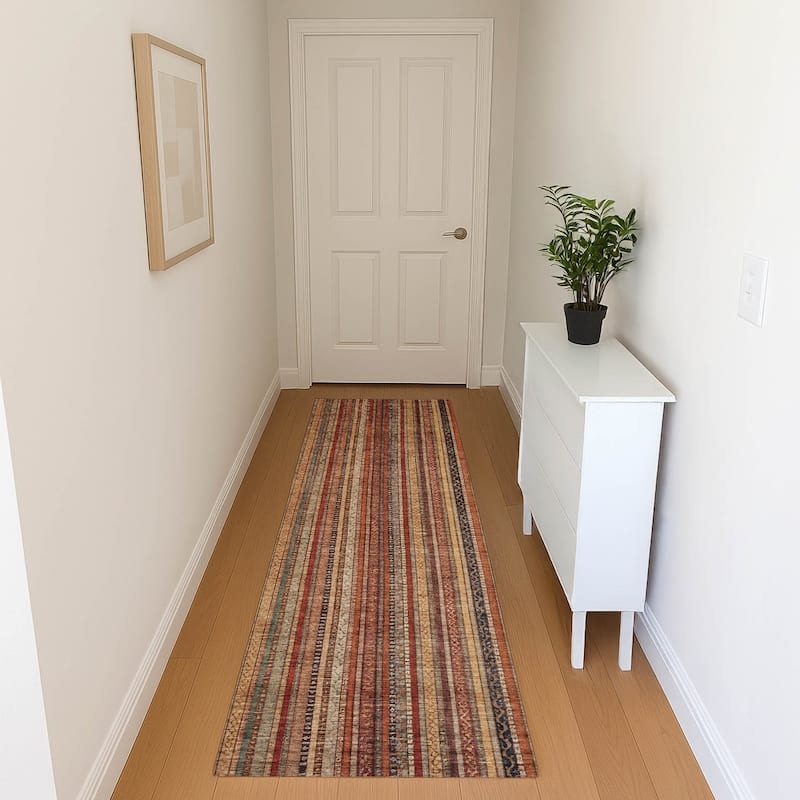 Premium Washable Super Soft Striped Mayfield Rug - Paprika - 2'3" x 7'6"