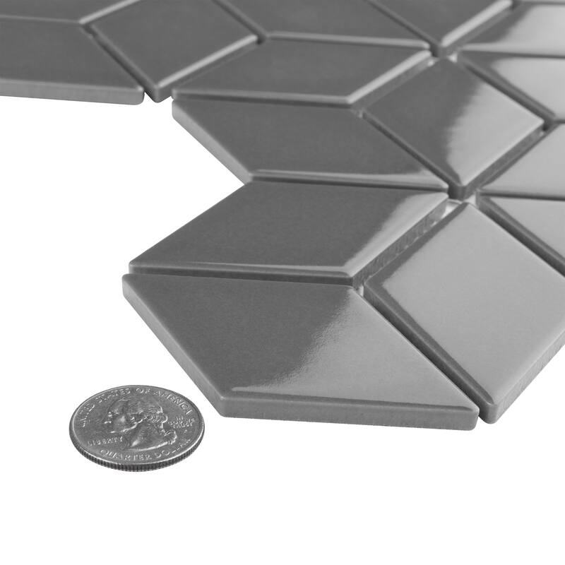 Merola Tile Metro Rhombus Glossy Grey 10-1/2" x 12-1/8" Porcelain Floor and Wall Tile