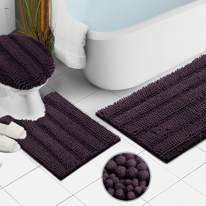 Clara Clark Chenille Extra Soft and Absorbent Bath Mat - Non Slip Fast Drying Bath Rug Set