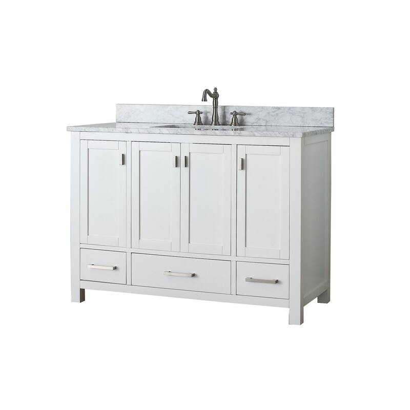 Modero 48 in. Single Sink Bathroom Vanity in White with Carrara Marble Top - 49"W x 22"D x 35"H