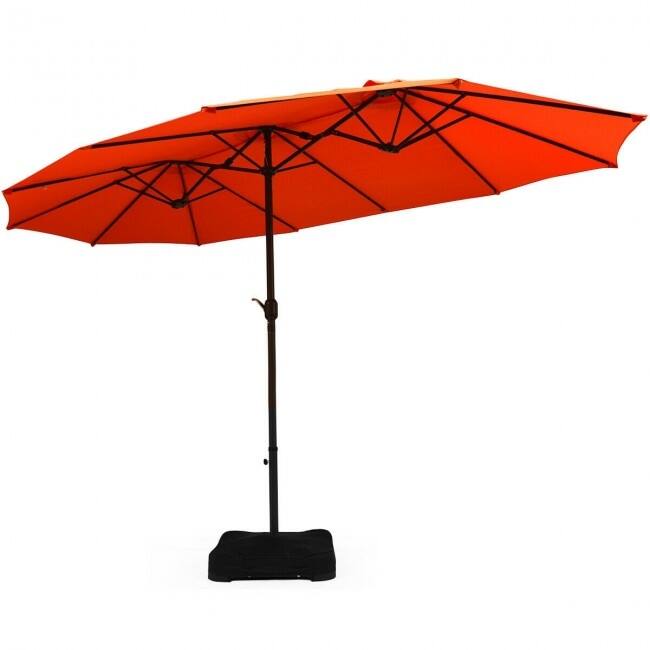 15 Foot Extra Large Patio Double Sided Umbrella with Crank and Base - 15' x 8' (W x H)