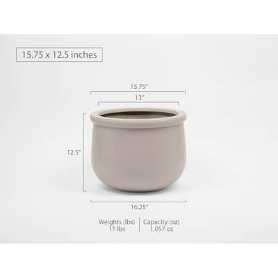 Indoor/Outdoor Large 1-piece Nordic Minimalist Fiberstone Lightweight Round Planter Pot - 16, 10 inch Matte Finish