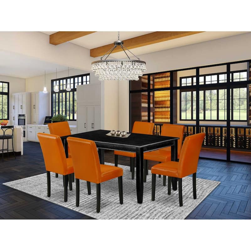 Kitchen Dining Set 7 Piece - Rectangle Table & 6 Faux Leather Chairs - 36x60 Inch