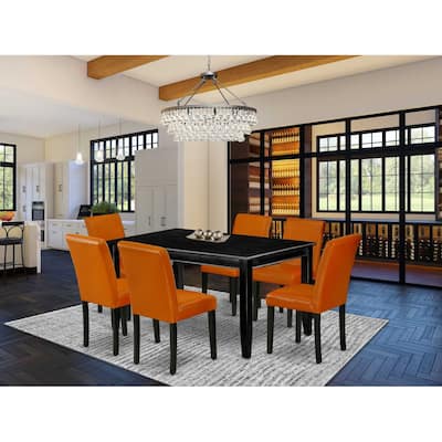Kitchen Dining Set 7 Piece - Rectangle Table & 6 Faux Leather Chairs - 36x60 Inch