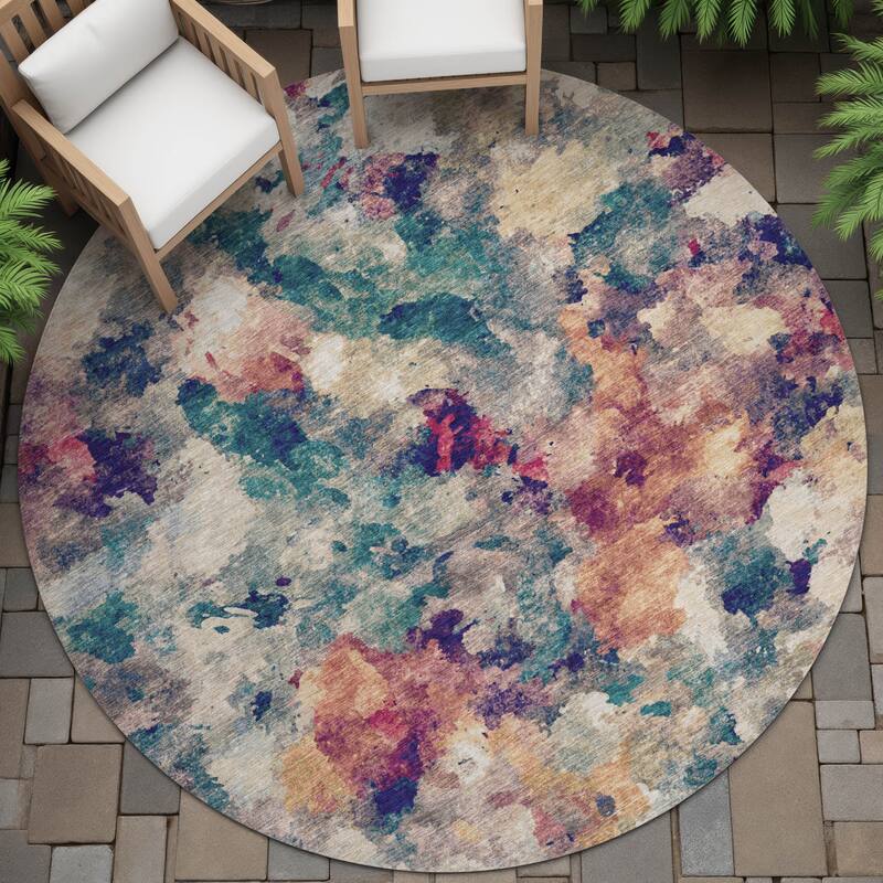 Machine Washable Indoor/Outdoor Modern Artistry Chantille Rug - Putty - 8' x 8'