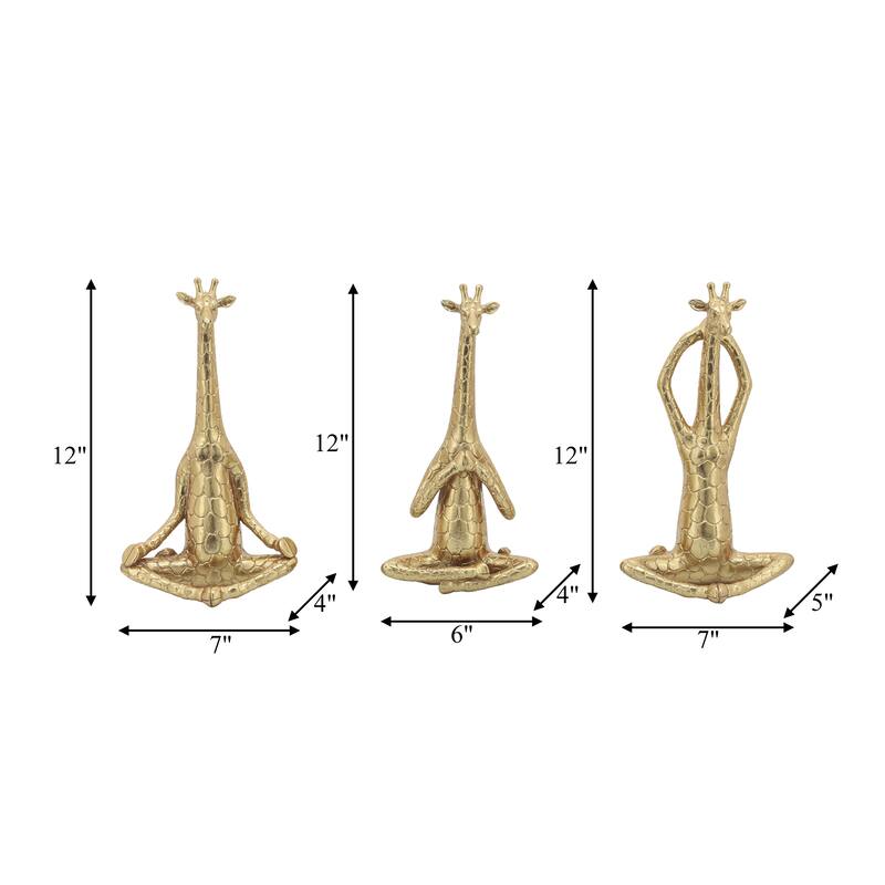 Decorative Resin Yoga Giraffe Figurines - Set of 3, 12", Gold - 12.0"