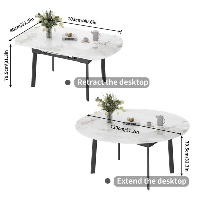 52 Inches Round Slate Extendable Dining Table