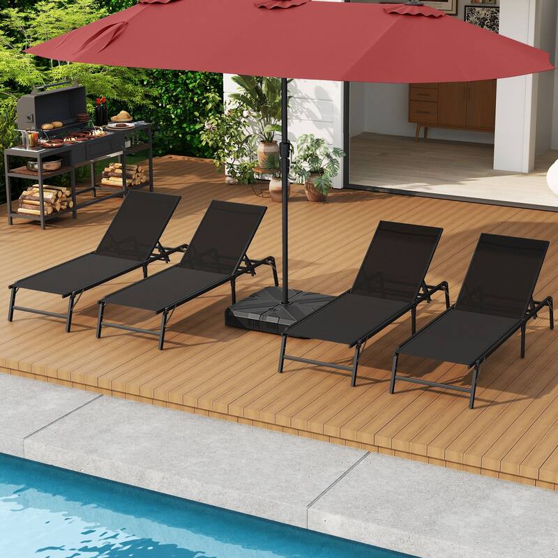 Gymax 2 PCS Reclining Lounge Chairs Folding Patio Recliner Chair