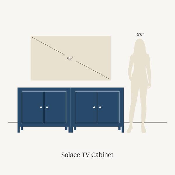 dimension image slide 13 of 15, Solace Mid Century Modern Cabinet, Storage Accent Cabinet or TV Stand with Doors, Solid Wood Legs and Adjustable Shelf
