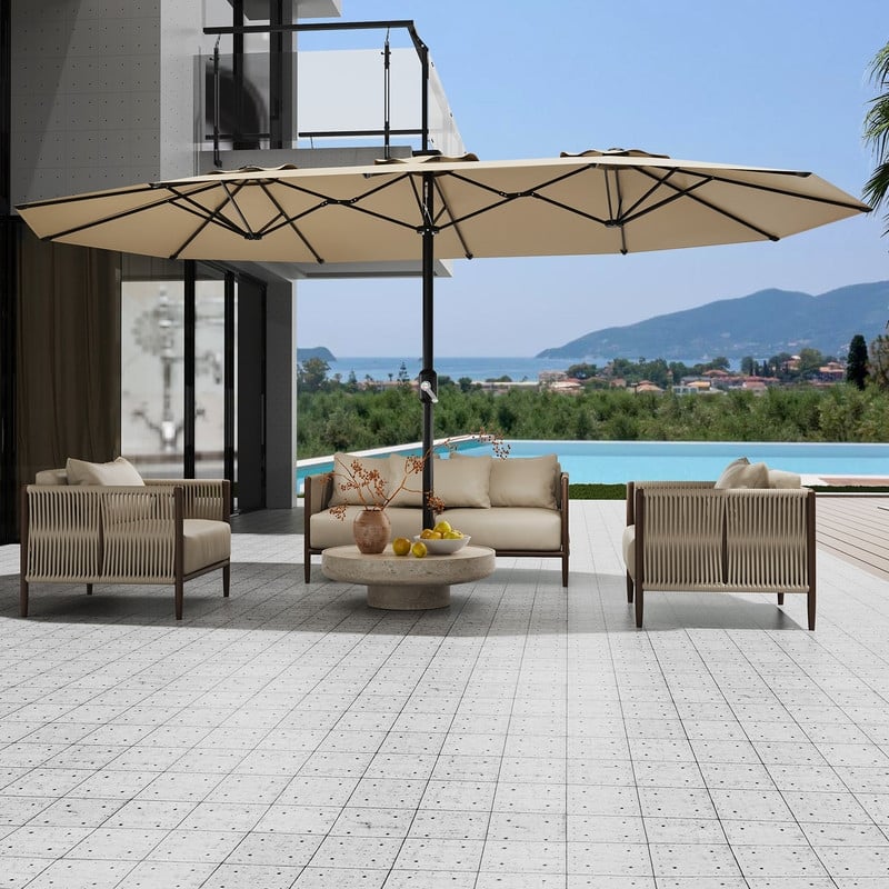 13ft Large Patio Umbrella, Double-Sided Outdoor Market Rectangle Umbrellas