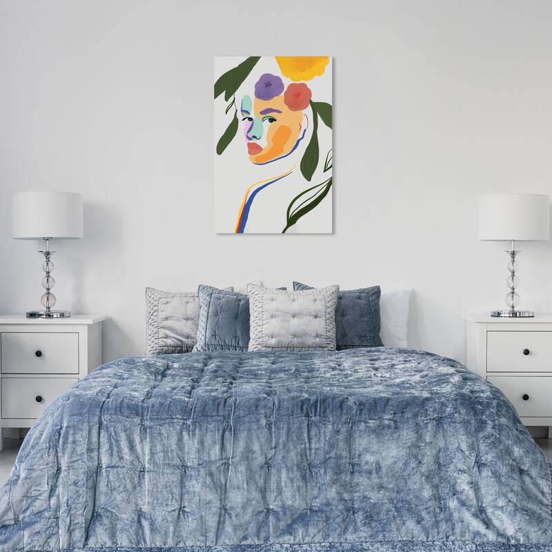 Wynwood Studio People and Portraits Very Abstract Frieda Yellow and Army Green Modern & Contemporary Wall Art Canvas Print - 36 x 24