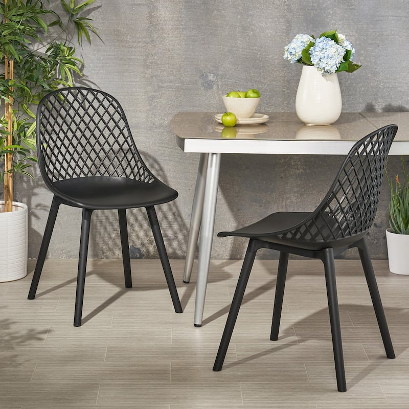 Roomfitters Contemporary Outdoor Chairs with Diamond Cutout Backrest, Stackable Patio Seating, Set of 2