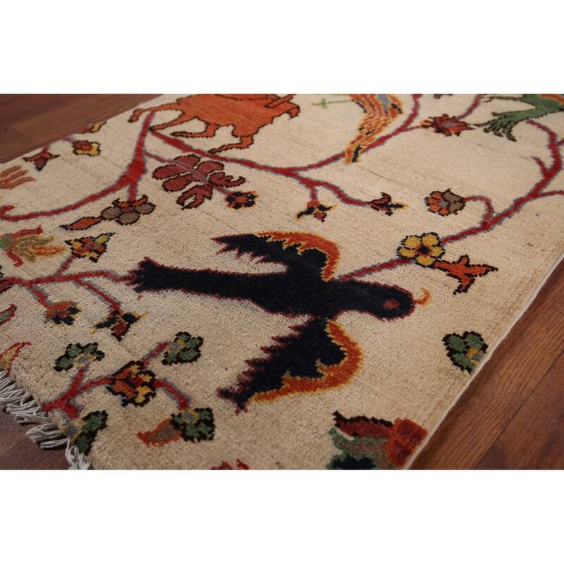 Animals Design Ziegler Oriental Accent Rug Hand-Knotted Wool Carpet - 2'0" x 2'10"