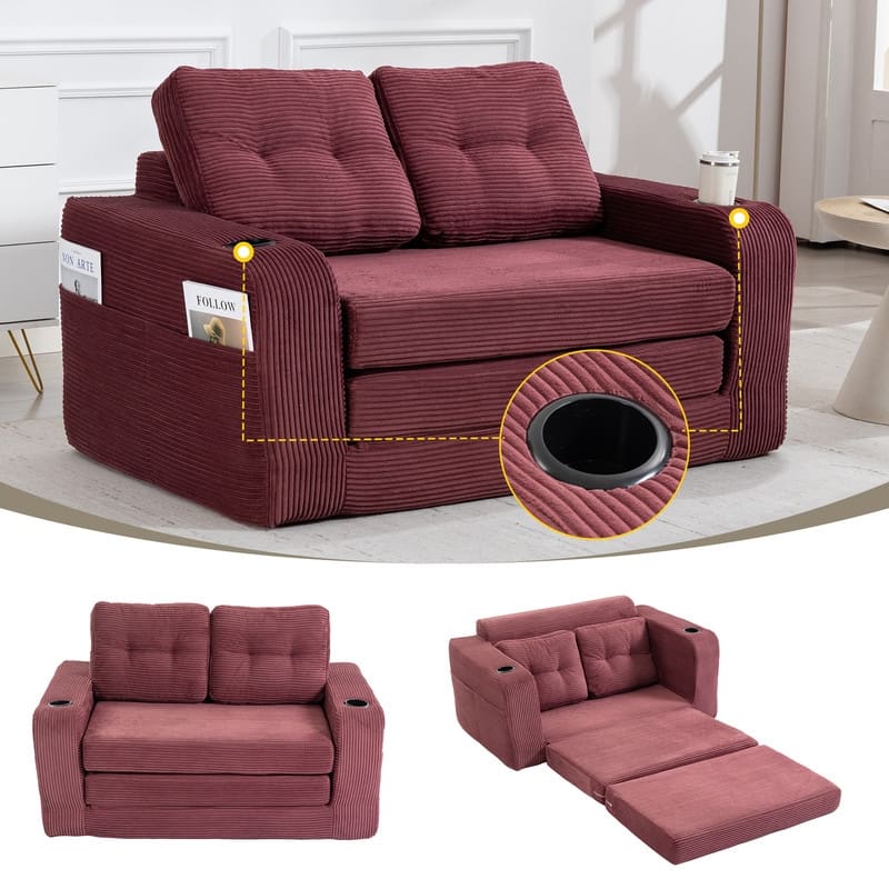 HOMEFUN 2 in 1 Convertible Sofa Bed,Corduroy Upholstered Compressed Sofa Bed for Living Room