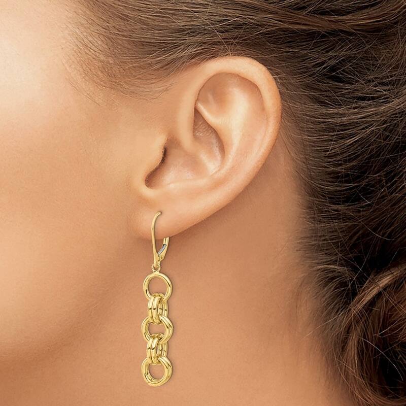 Curata 14k Yellow Gold Polished Circle Links Guardian Angel Earrings - 47.5x10.81mm