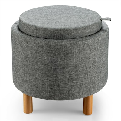 Round Storage Ottoman with Tray Top Accent Padded Footrest