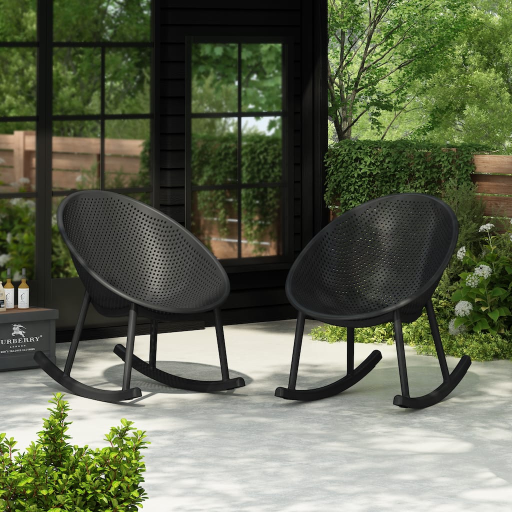 Contemporary Gray Wicker Rocking Chair Gable Rocking Chair, for Indoor and Outdoor Spaces like Patio, Balcony