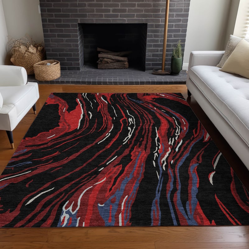 Machine Washable Indoor/ Outdoor Modern Wave Chantille Rug