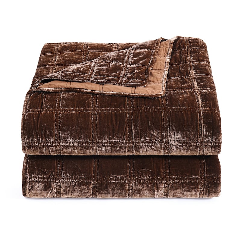 HiEnd Accents Stella Faux Silk Velvet Double Box Stitch Modern Rustic 3 Piece Quilt Set