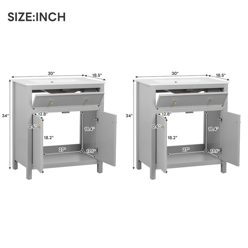 GDFStudio - Westbridge Modern Freestanding Double Bathroom Vanity Set with Ceramic Sink and Soft Closing Doors - 60'W