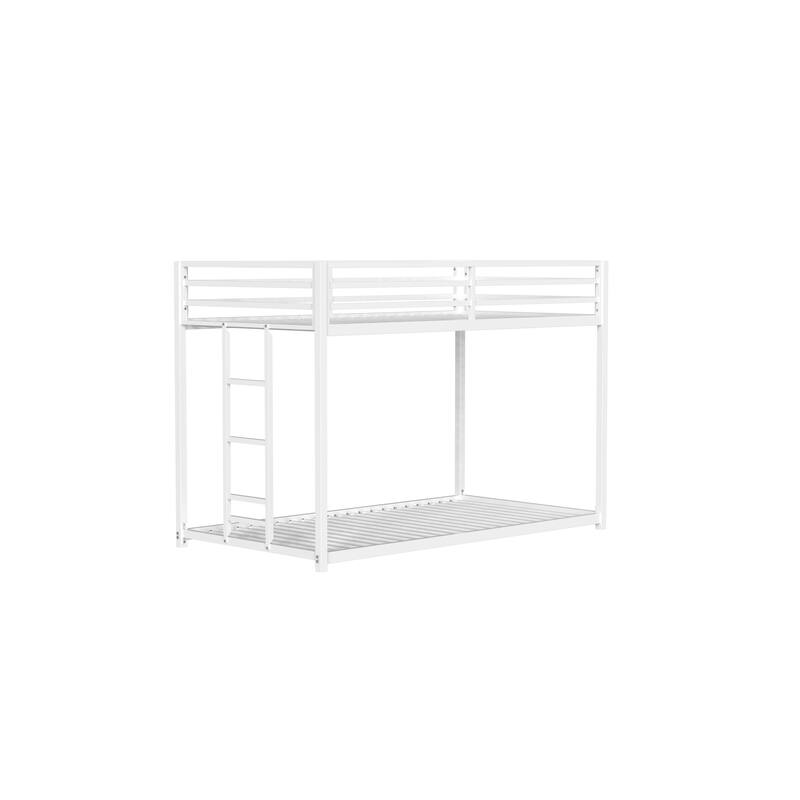 Twin-over-Twin Metal Bunk Bed with Guardrails, Stable Ladder and No Box Spring Needed