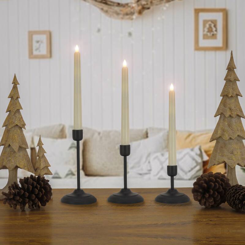 HGTV Home Collection Set of 3 Heritage Flameless Candles With Remote, Black with Warm White LED Lights, Battery Powered, 16 in