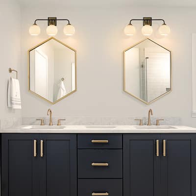 3-Light Modern Elegant Brass And Black Bathrooom Vanity Light with Round/Square Milk White Glass Shades