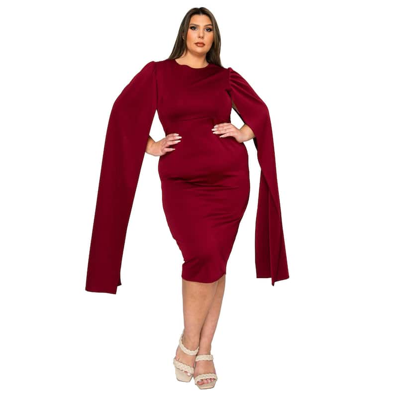 L I V D Women's Plus Size Naomi Cape Dress - Burgundy - 2X